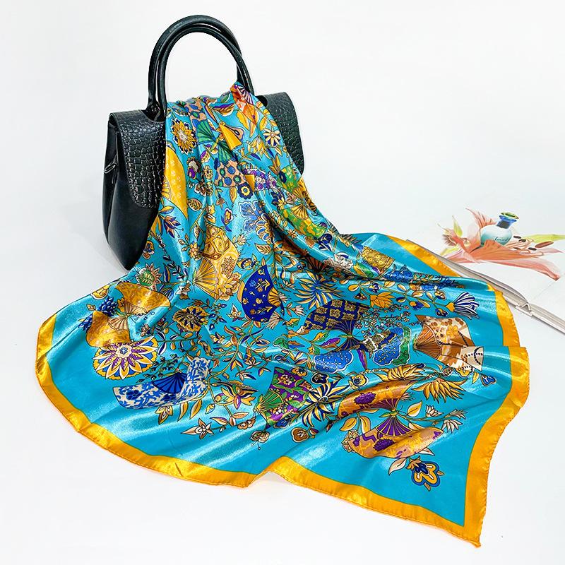 

Высококачественные роскошные шелковые шарфы, повязка на голову, шарфы, шейный шарф для женщин, шелковый шарф с цепочкой, женская декоративная шаль 90*90cm