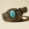 Antique Bronze Buckle Western Cowgirl Belt PU Leather Floral Embossed Belt  Outfit Decoration
