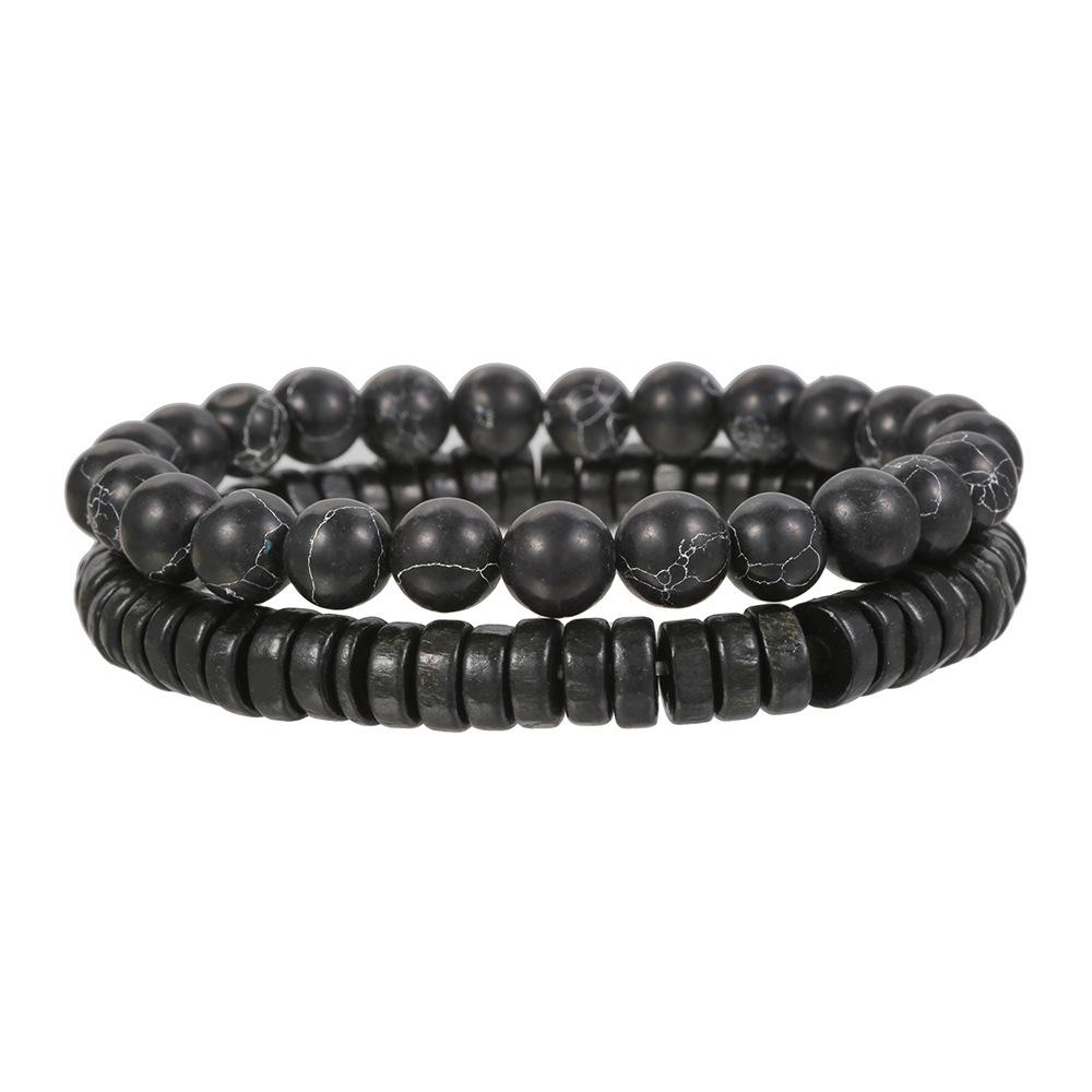 Popular Men's Sand Wood Bead Bracelet Hematite Beaded Bracelet Set Men's Black Agate Bead Elastic Bracelet