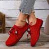 Fashion Women's Single Shoes Round Toe Suede Front Lace-Up Car Stitch Soft Sole Anti-Slip Wear-Resistant Low Heel Shoes