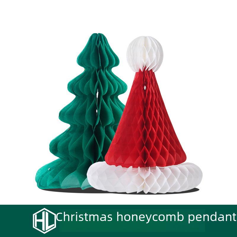 Christmas Honeycomb Ornament Set: Tree Hats & Pendants for Holiday Décor In Schools, Stores, and Malls
