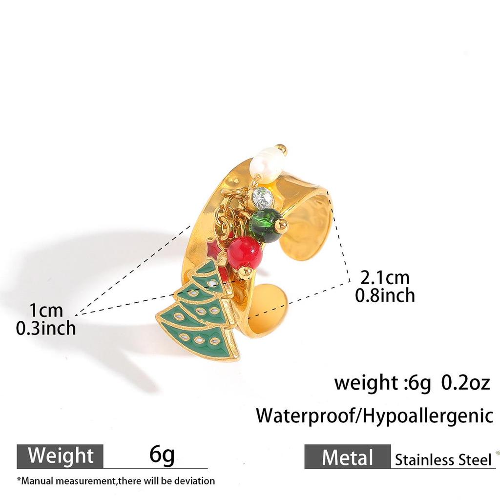 MYA 18k Gold Plated Open Ring with Reindeer & Snowflake Design