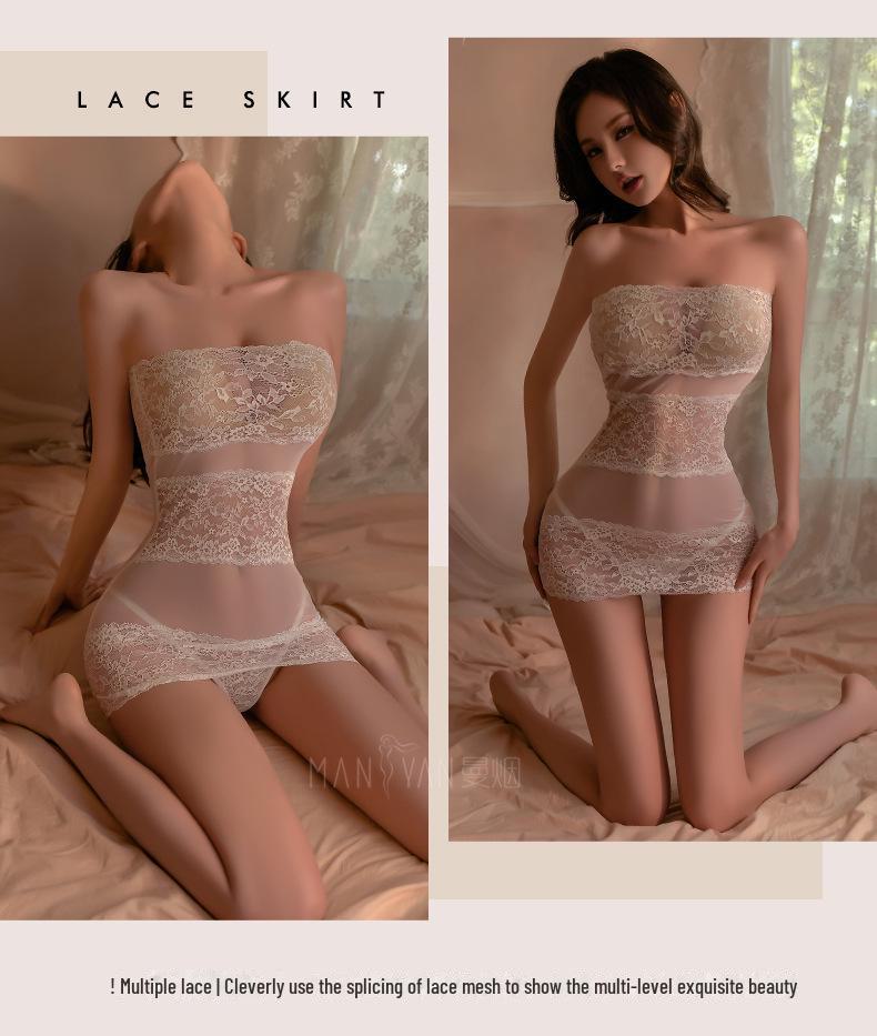 Manyan Sexy Lace See-Through Lingerie Mesh Tube Top Secretary Suit 9140