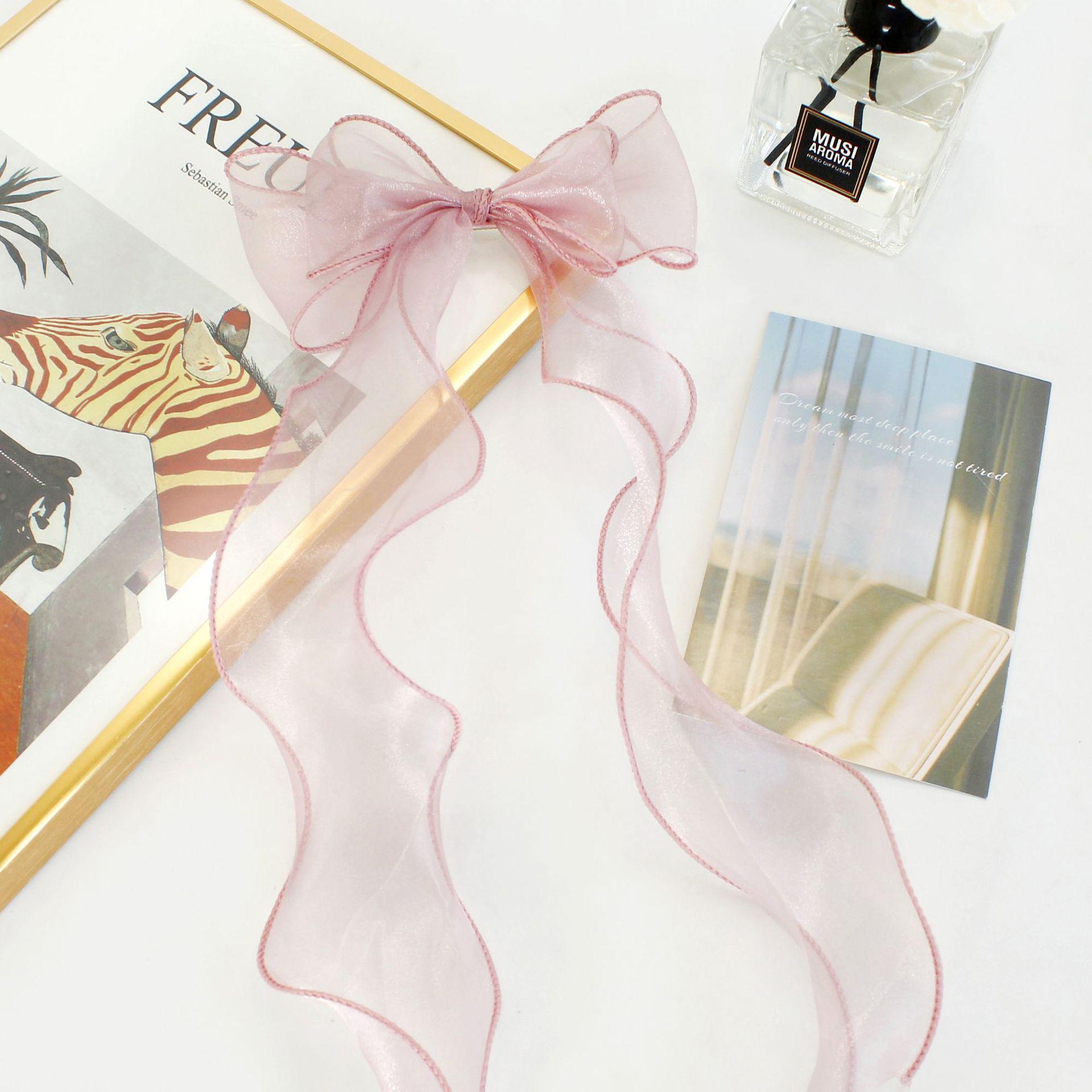 Korean Mesh Bow Streamer Hair Clip – Solid Color Duckbill Clip for Women лавандовый