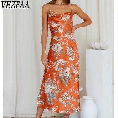 Women's Fashion Summer Spring Flower Pattern Print Sleeveless Suspenders High Waist Casual Dresses