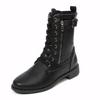 Cotton Boots, Plus-size Shoes, Side Zippers, Mid-top Fleece Boots, Women's Round-toed Lace-up Boots with Thick Heels