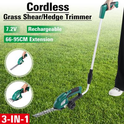 3-IN-1 7.2V Cordless Electric Hedge Trimmer Grass Shear Rechargeable Electric Lawn Mower Garden Tools With Extension Handle