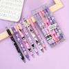 12Pcs Kuromi Sanrio Cartoon Gel Pen Kawaii Hello Kitty Cinnamoroll Melody Stationery with Metal Hook Office Write 0.5mm Black