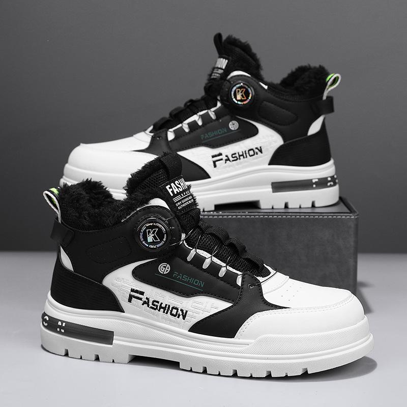 

Winter new men s shoes velvet Martin shoes men s shoes men s casual sports cotton shoes rotating buttons 44