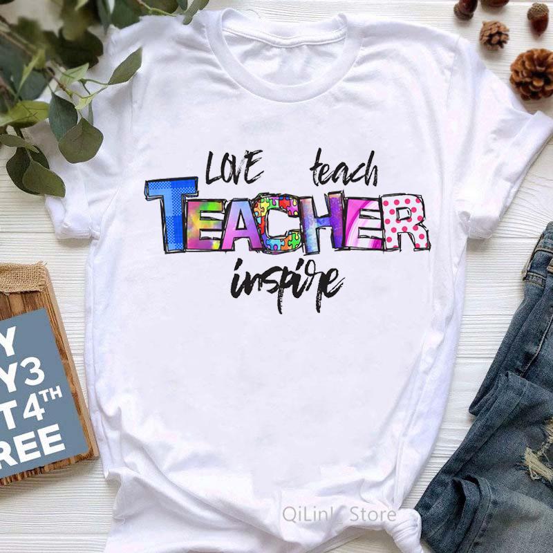 Watercolor Proud Teacher Herolife Print T-Shirt Women Super Mom Tshirt Femme Mother's Day Gift T Shirt Female Harajuku Shirt