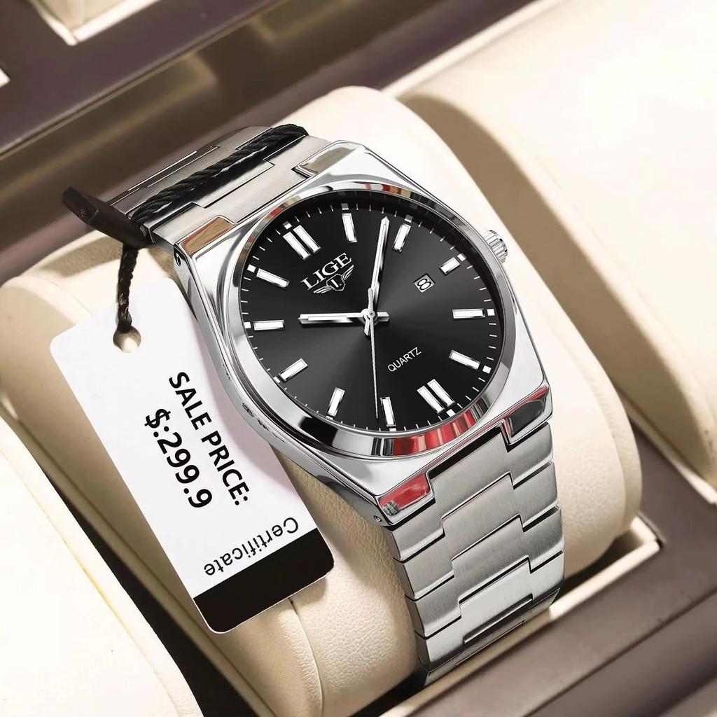LIGE Men's Watches Steel Sports Fashion Original Quartz Watch for Man Waterproof Luminous Date Clock Reloj Hombre+Box