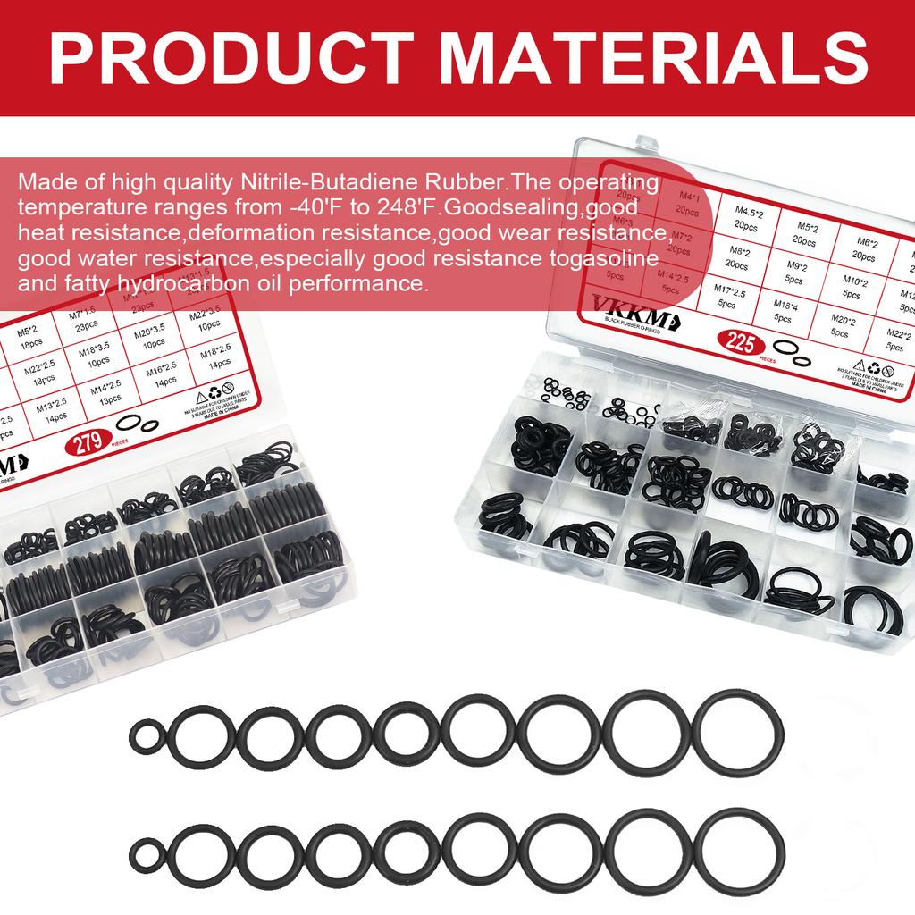 279PCS 18 Sizes Rubber Air Conditioning O Rings Universal Car Auto Repair Tools Refrigerant Ring Sets with Plastic Box