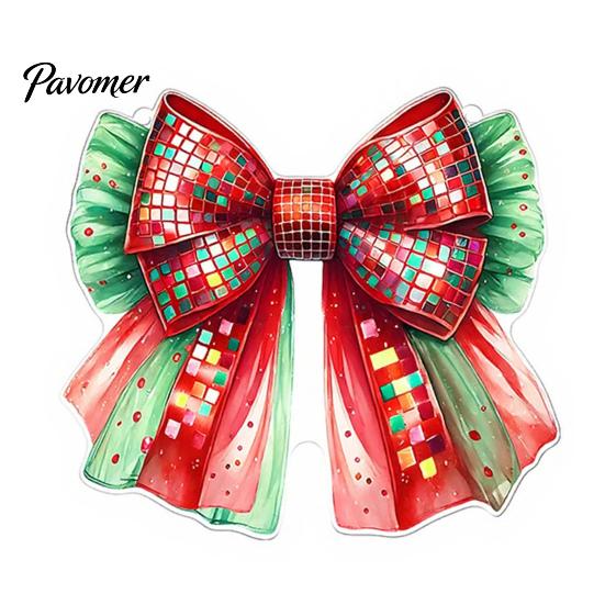 Hanging Bow Ornaments for Porch Christmas Acrylic Ornament, 2D Flat Decoration Colorful Lantern Print Bows Tree, Window, Wall Holiday Home Decor