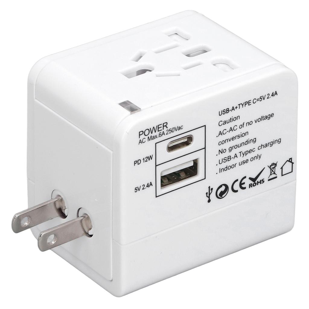 Universal Travel Power Adapter with USB A USB C Ports Safety Power Converter for Cell Phone Laptop