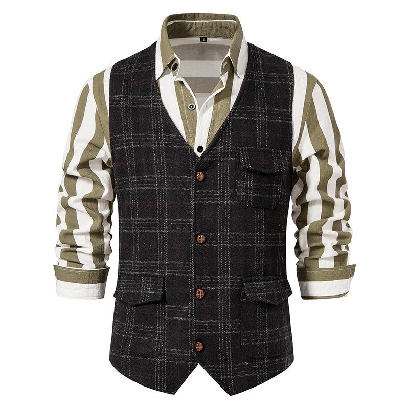 Retro Men's Suit Vest Tweed British Large Size Vest Mens Vest  Casual Masculino Waistcoat