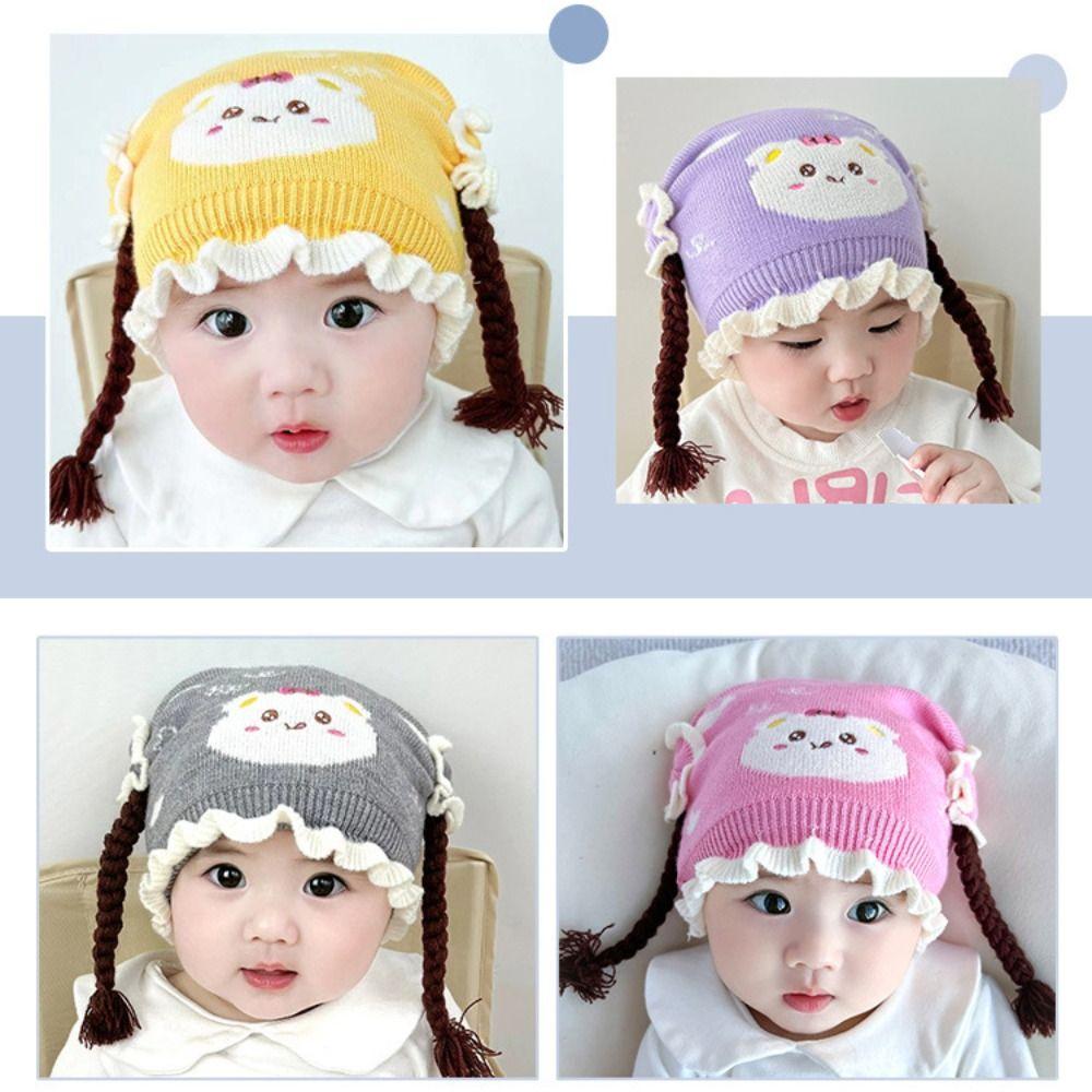 Thickened Knitted Hat Cute Cartoon Pullover Hat Fashion Ear Protection Cap  Newborn
