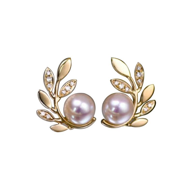 Französische High-End Design Spiegelstecker, Ohrringe mit Baumzweigen und Blättern, Imitationsperlen-Ohrringe, Mode-Ohrringe für Frauen