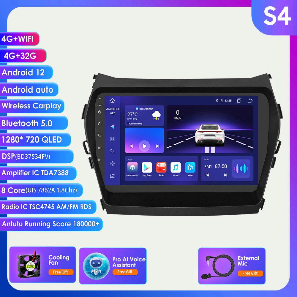 Carplay 4G-LTE 2 Din Android 12 Autorádio Multimediální video přehrávač pro Hyundai Santa Fe 3 2013-2017 IX45 Navigace GPS Stereo BT inteligentní obrazovka