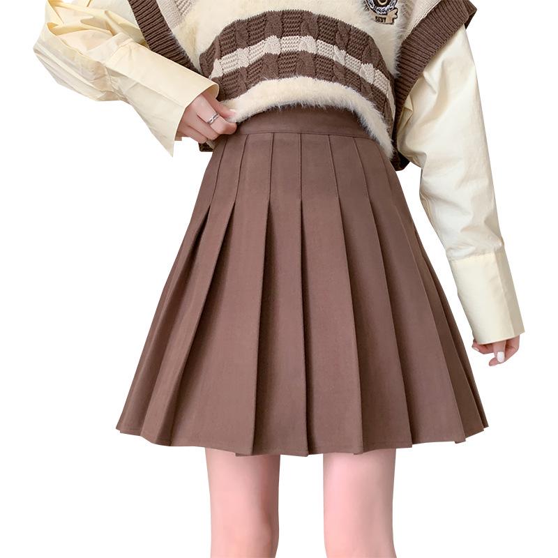 Wool Pocket Pleated Skirt for Women - High Waist, Thick, Retro, Short Skirt for Autumn & Winter