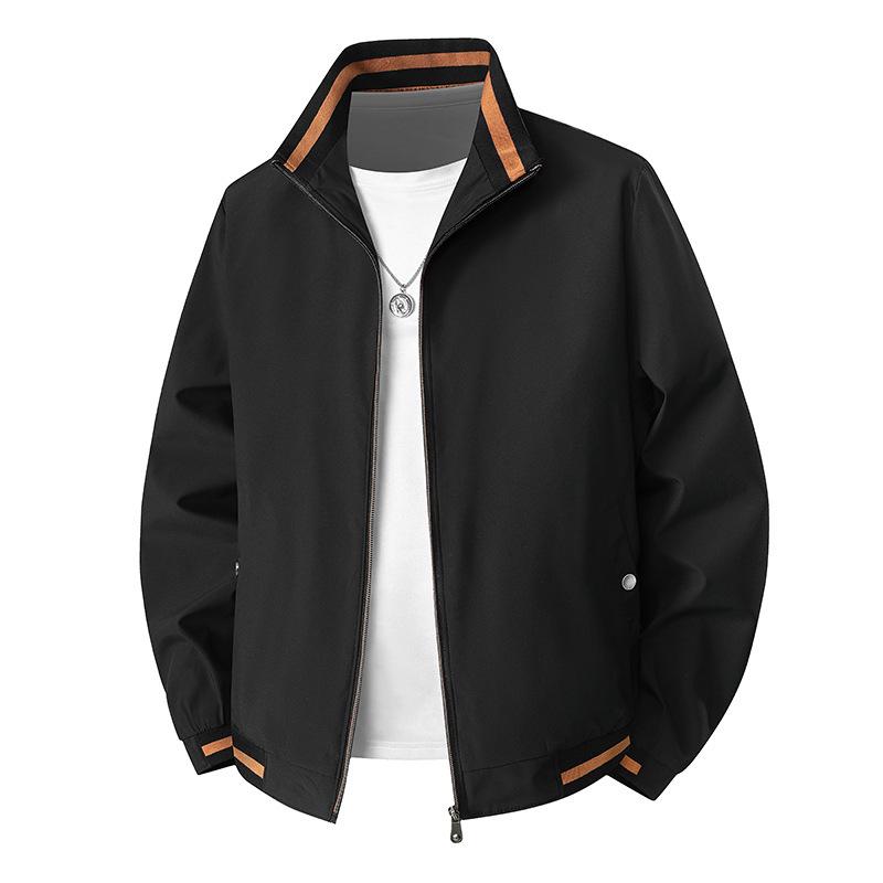 Men's Casual Stand-up Collar Jacket - Spring/Autumn, Solid Color, Trendy Dad Style, Plus Size Available