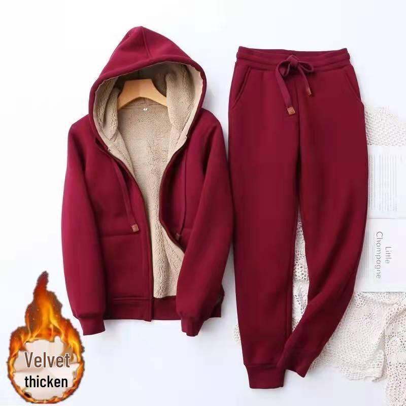 Set Moda da Donna con Fodera in Pile: Cardigan con cappuccio autunno/inverno e pantaloni da jogging slim fit.