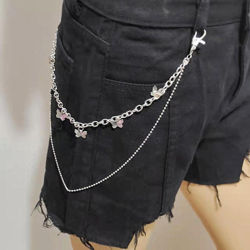 Personality Trend Metal Clothing Punk Style Copper Butterfly Piece Fringed Jeans Chain Waist Chain