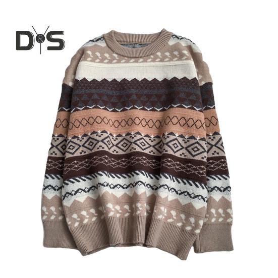 Women Autumn Winter Loose Fit Sweater O Neck Long Sleeve Pullover Tops Striped Print Knitting Jumpers Casual Knitwear