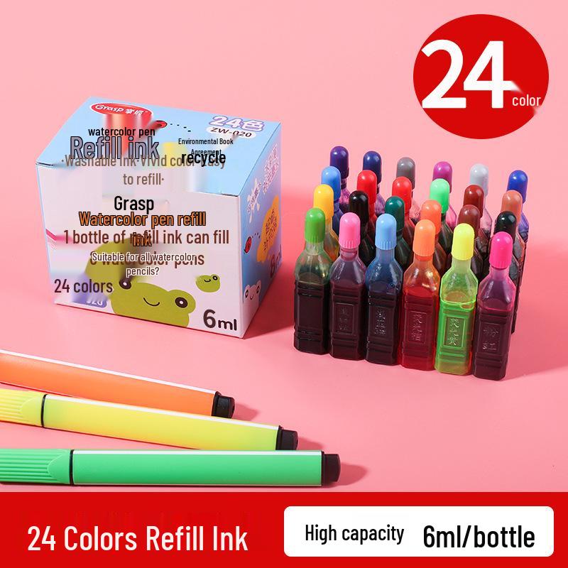 Washable Watercolor Pen Ink Refill Cartridges: 12, 18, 24, 36 Colors for Children's Airbrush Coloring