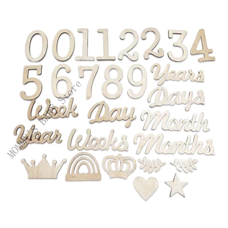 H3CD Wooden Milestones Number Word Photo Props Baby Age Markers Announcement Card Home Decoration Personalizing Nursery Gift