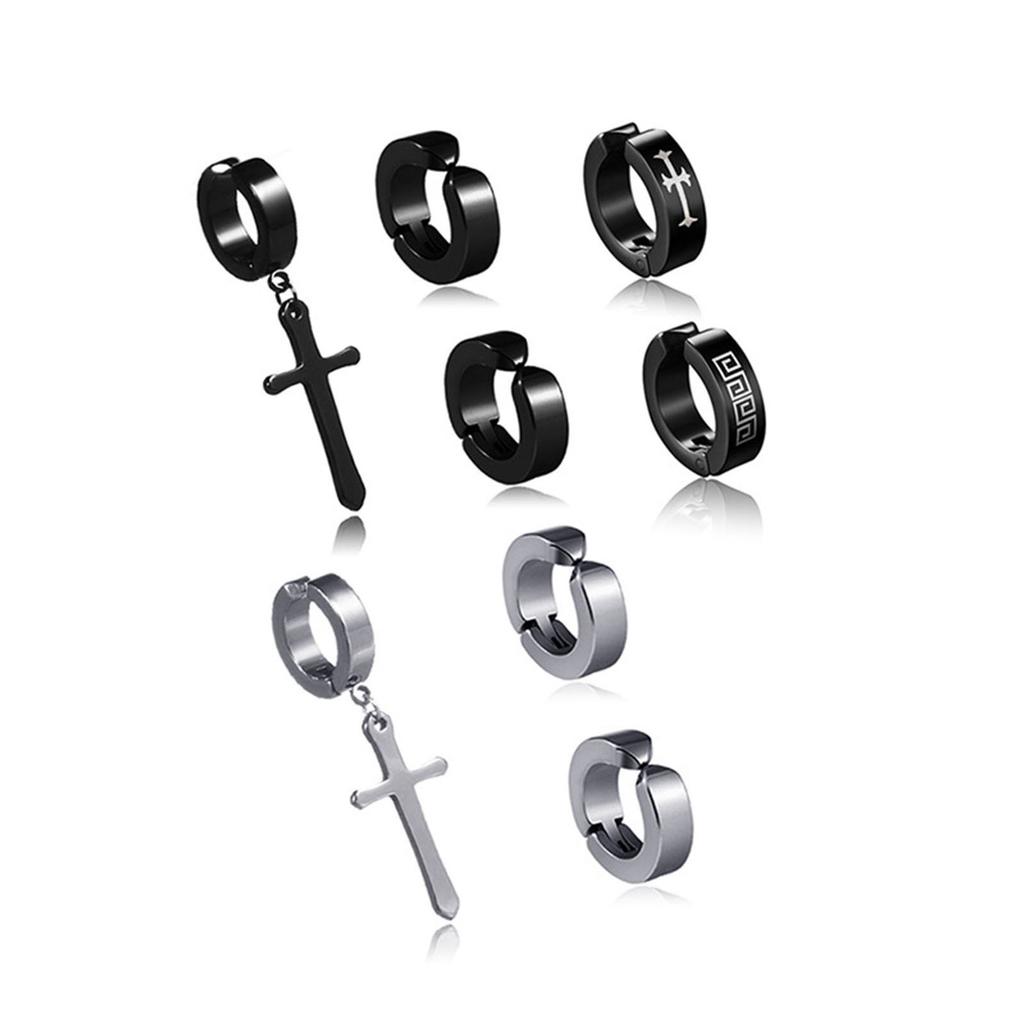 10 Pcs Cross Ear Clip Titanium Steel Men Rock Style Clip On Hoop Earrings Individually Packed Lightweight Fashionable