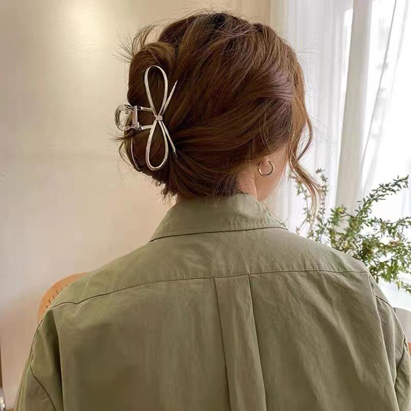 Elegantní kovové spony do vlasů s mašlí pro ženy zlaté stříbrné geometrické skřipce korejské dívky dutá sponka do vlasů módní vlasové doplňky