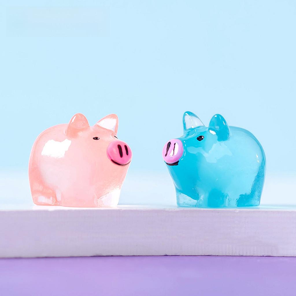 Cute Luminous Pig Resin Figurine For Miniature Garden And Desktop Decor