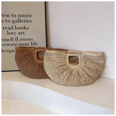 Multi-color Hand Carry Straw Bag Large Capacity Versatile Handwoven Bag Seaside Vacation Beach Handbag
