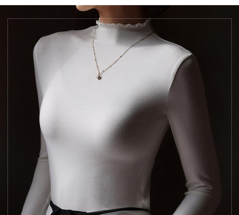 Elegantly Designed Women's Ruffle-Edged Half-High Neck Long-Sleeve Top for Autumn/Winter