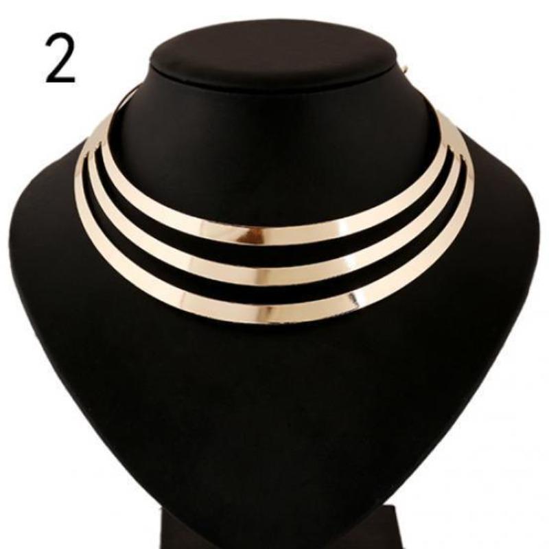 Collier ras du cou en chaîne avec pendentif en demi-cercle exagéré à 3 couches pour femmes