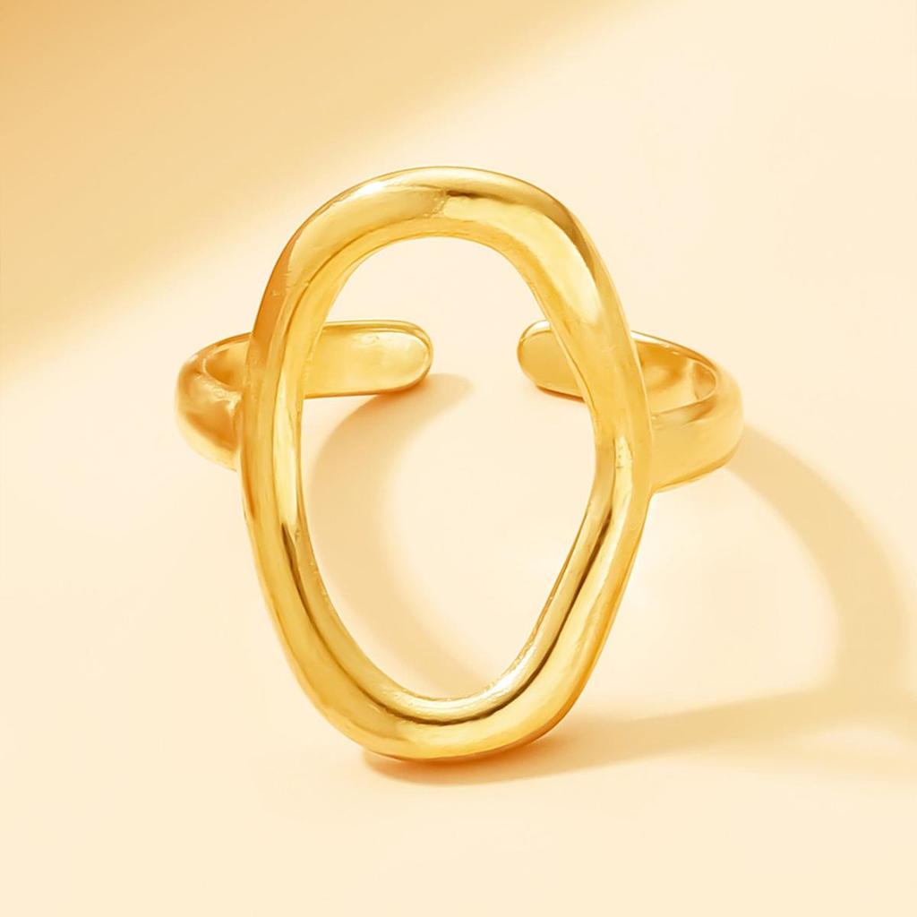 INS Style Hollow Geometric Oval 18K Gold Plated Stainless Steel Ring