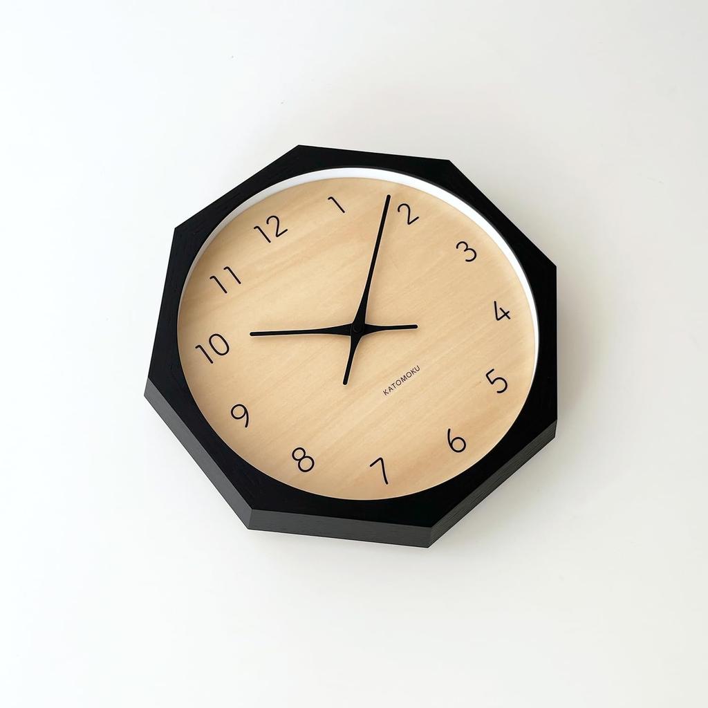 KATOMOKU Muku Clock Cypress Wall 7, Dial, Octagonal, Black, km-83BKRC8, Clock, 30.0cm (Radio-controlled)
