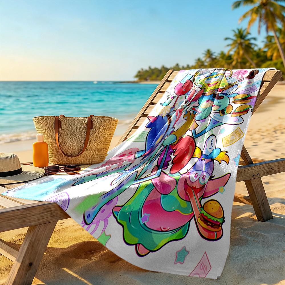 Spongebob Squarepants vibrant beach towel Foldable Couple beach towel, family beach towel set Vibrant Pattern Gift for Festivals