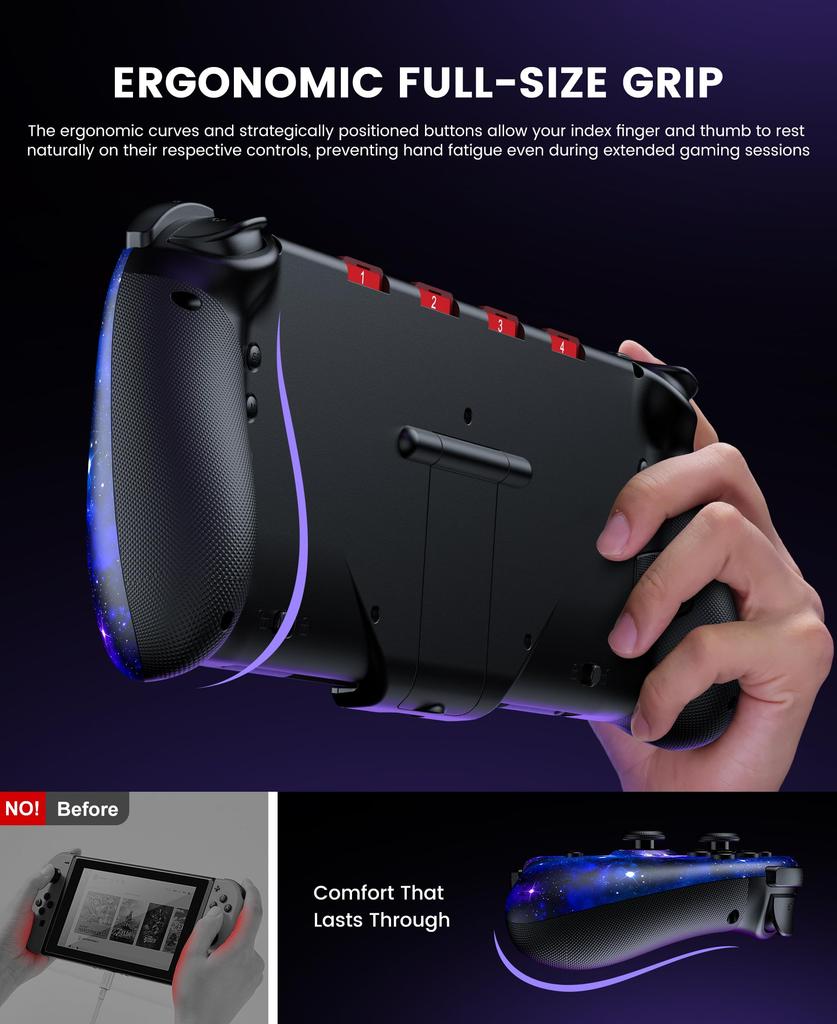 Switch 2 Controller with RGB Macro Handheld Grip Controller Program Gyro Turbo 1000mAh High compatible with Switch [Upgraded Version] Lights,