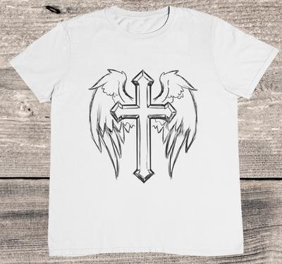 Cross with Angel Wings T Shirt Christian Cross %100 Premium Cotton