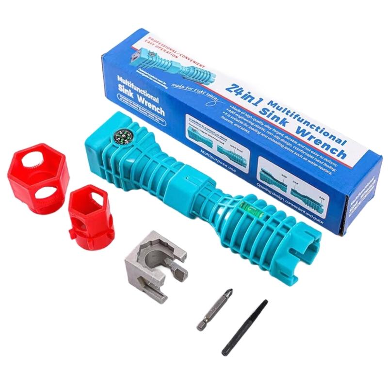 24 In 1 Faucet and Sink Installer Wrench Multipurpose Basin Wrench Plumbing Tool for Bathroorm Kitchen Flume Wrench