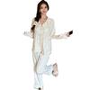 New pajamas women's spring and autumn ice silk loose French doll collar jacquard long-sleeved trousers set antique loungewear