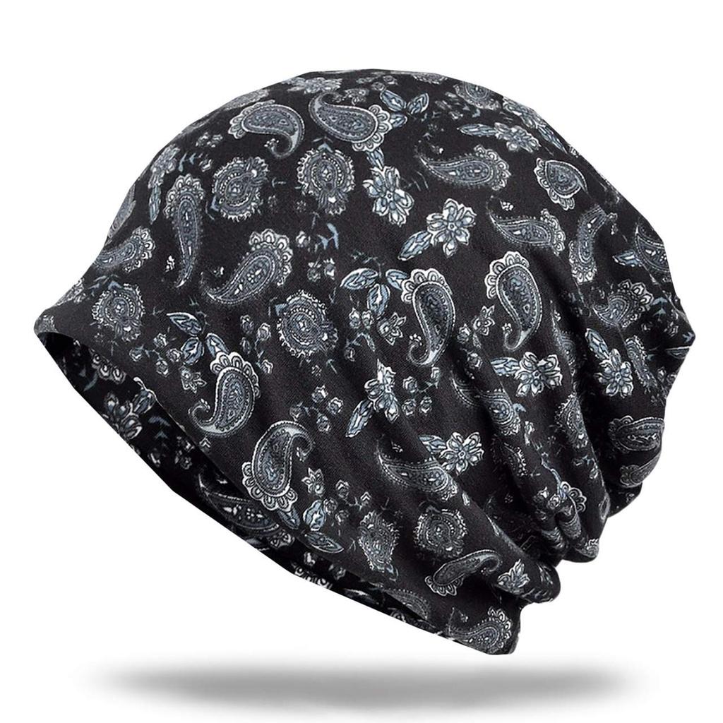 WHITE FANG Knit Hat Paisley Pattern Hat Knit Cap 2way CA047 Men's Women's (01 Black)