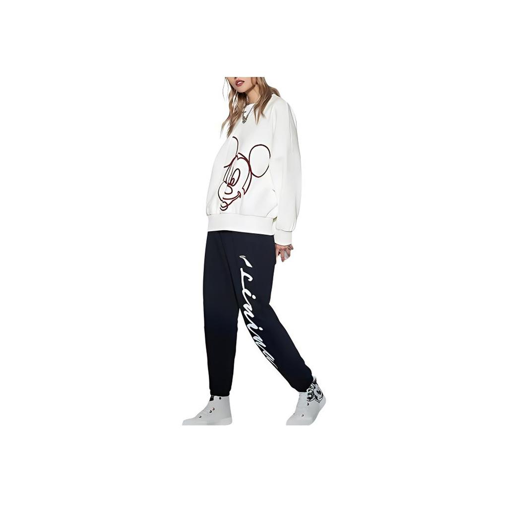 Li Ning X Disney Collaboration Sports Fashion Series Cartoon Print Fleece Crewneck Pullover Long Sleeve Sweatshirt Women sweatshirt White AWDRD62-1