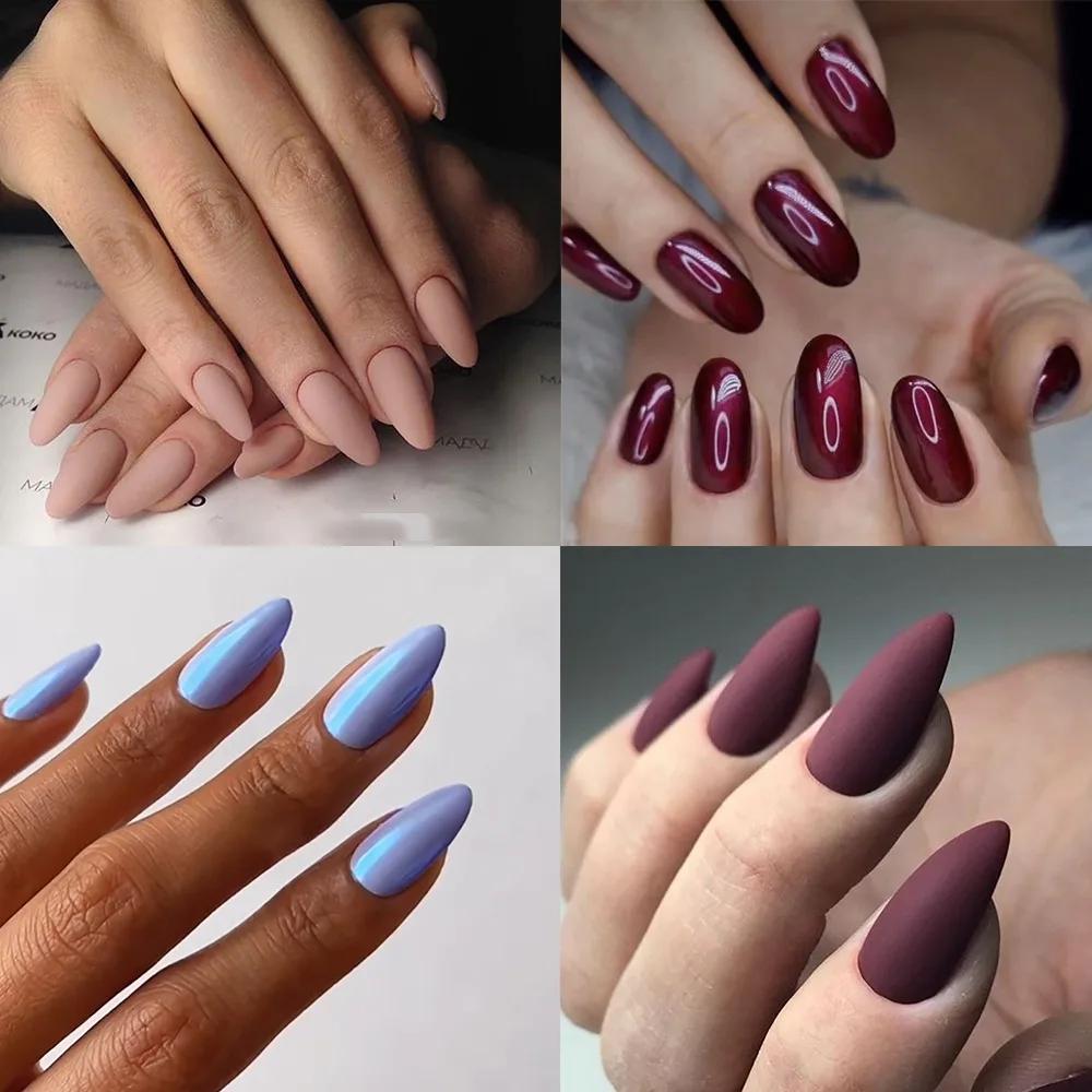 Waterproof Wearable Manicure Almond Fake Nails Pointed Head Matte style False Nail Full Cover Nail Tips Girl