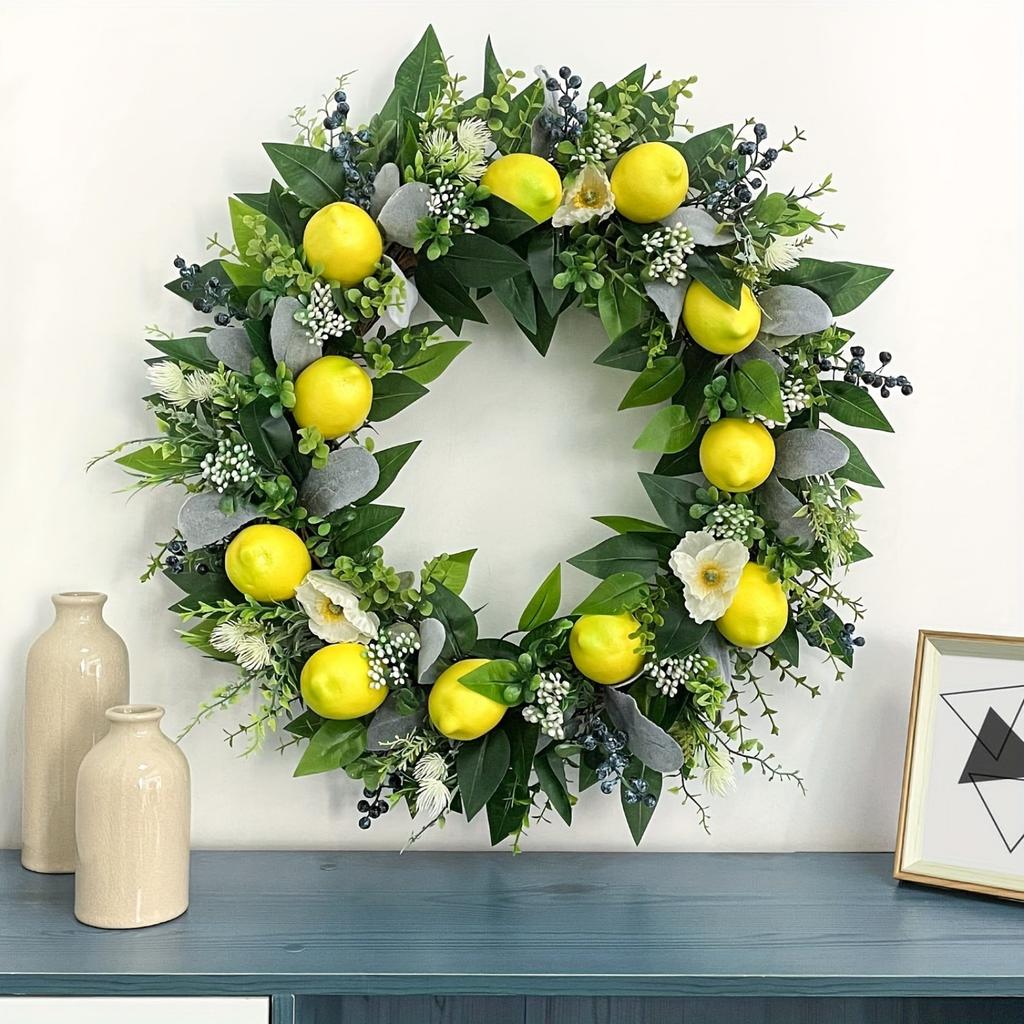 Summer Lemon Wreath Artificial Yellow Leafy Fruit Wreath