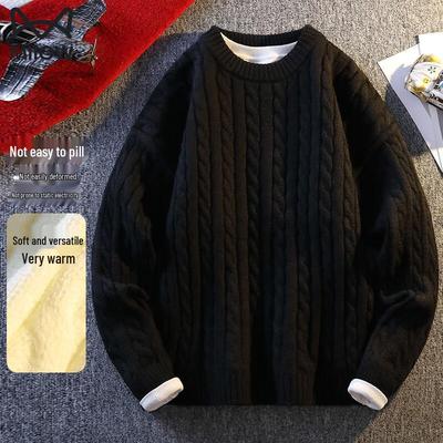 Maoren Men's Cable Knit Round Neck Sweater