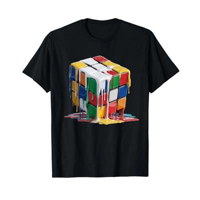 Melting Puzzle Cube Retro Speed Cubing 80s Funny T Shirt Vintage Stretched Unisex Designer Clothes Comfortable Fashion