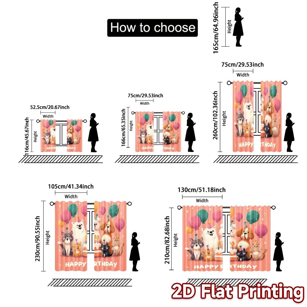 2pcs   2D FLAT PRINTING Curtains (Without Rod) Puppy Celebration(1) Modern Curtains&Drapes Semi-Sheer Curtains Versatile All