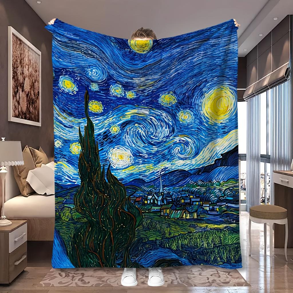1pc Van Gogh Starry Night Classic Art Print Flannel Blanket, Skin-Friendly And Cozy, Suitable for Blankets, Bed Covers, Game Room, Bedroom, And Lawn P